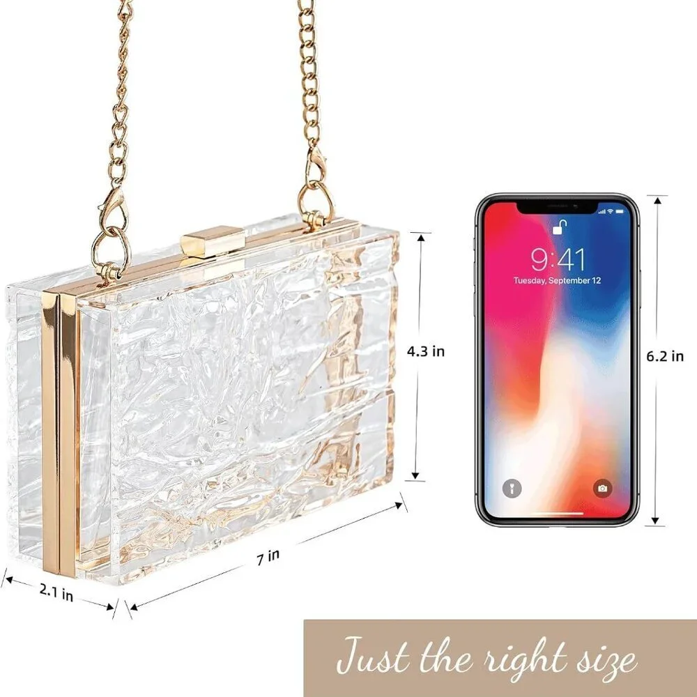 Women's Clear Acrylic Purse Evening Bag Clutch Crossbody Wedding Party